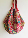 Shoulder sac bag , origami eco bag , reversible ooak octagonal bag | Red art nouveau garden - Jiakuma