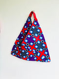 Bento tote bag, origami colorful African bag , handmade Japanese inspired tote , eco friendly shopping bag | Bright red Africa