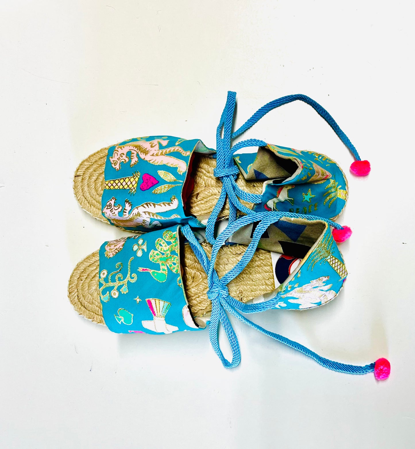 Handmade espadrilles shoes , ooak sandal hand stitched shoes , espadrenyes tie up shoes | Tigers & unicorns