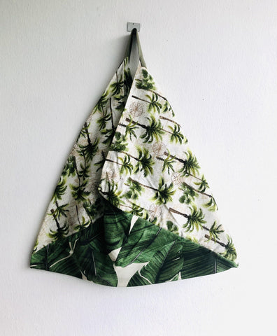 Bento shoulder bag , origami tote bag , eco friendly handmade linen fabric bag |Tropical vegetation - Jiakuma