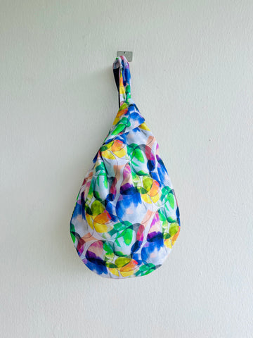 Origami knot bag , small wrist fabric bag , reversible Japanese inspired bag | The magic of prismas