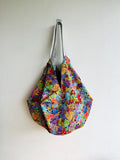 Origami sac bag , reversible fabric Japanese inspired eco bag ,  colorful sac origami bag | Pebbles  underneath the sea