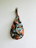 Small knot Japanese inspired bag , colorful wrist reversible fabric bag | Sunset at Tahiti