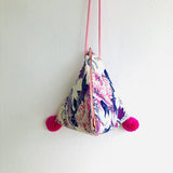 Dumpling origami bag , pom pom triangle bag , shoulder cross body handmade bag | Lucky dragon garden - Jiakuma