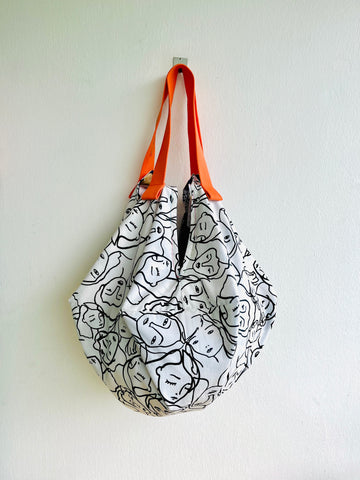 Sac origami bag , shoulder Japanese inspired bag , reversible eco friendly shopping bag | New York City lights