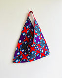 Bento tote bag, origami colorful African bag , handmade Japanese inspired tote , eco friendly shopping bag | Bright red Africa
