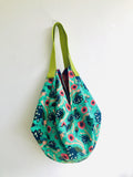Reversible fabric origami bag , sac shoulder colorful bag , Japanese inspired bag | Peacocks in a garden in Africa - Jiakuma