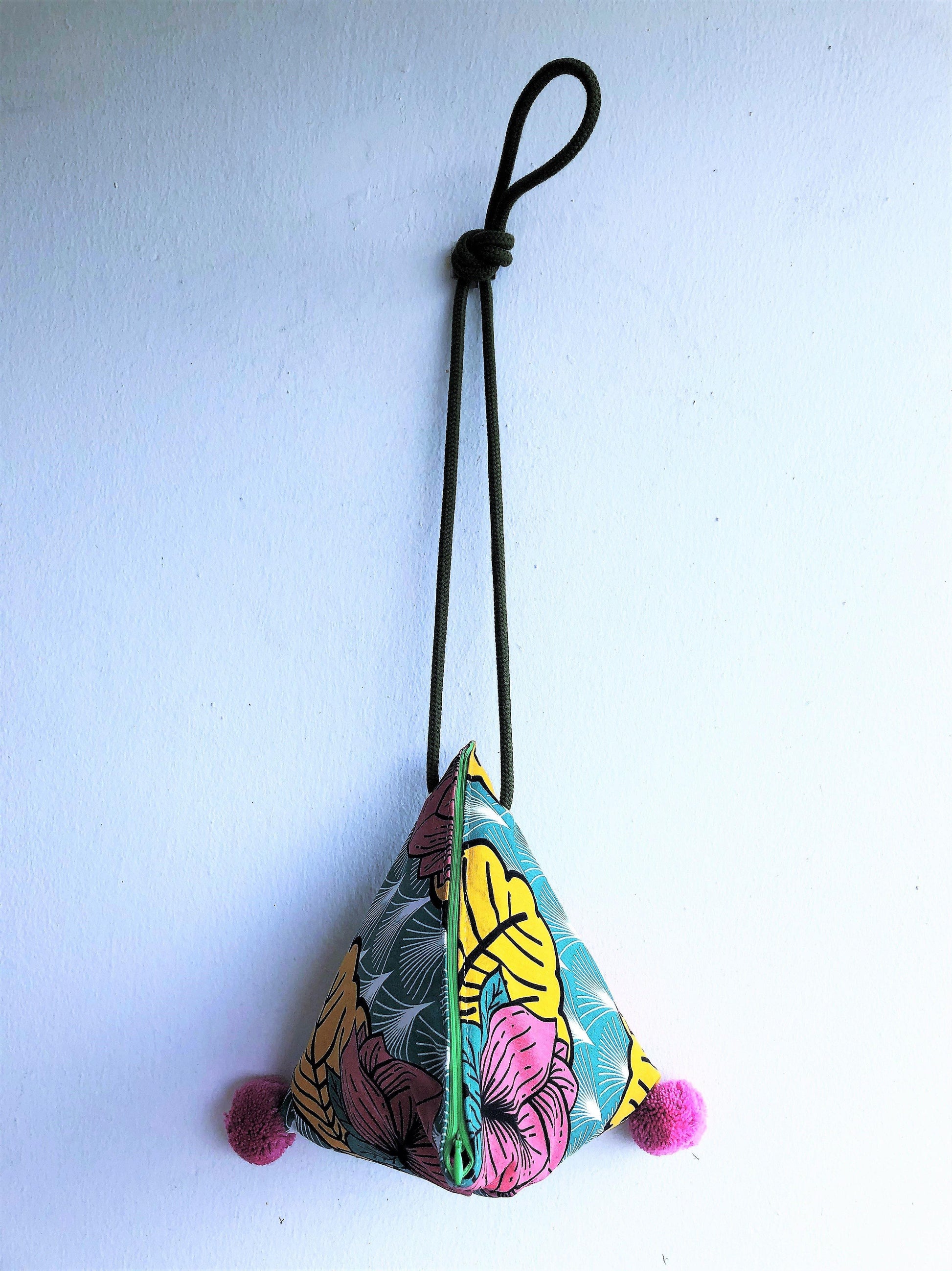 Origami small shoulder bag, dumpling cool fabric cross band bag , pom pom bag | Tropical lotus - Jiakuma