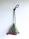 Origami small shoulder bag, dumpling cool fabric cross band bag , pom pom bag | Tropical lotus - Jiakuma