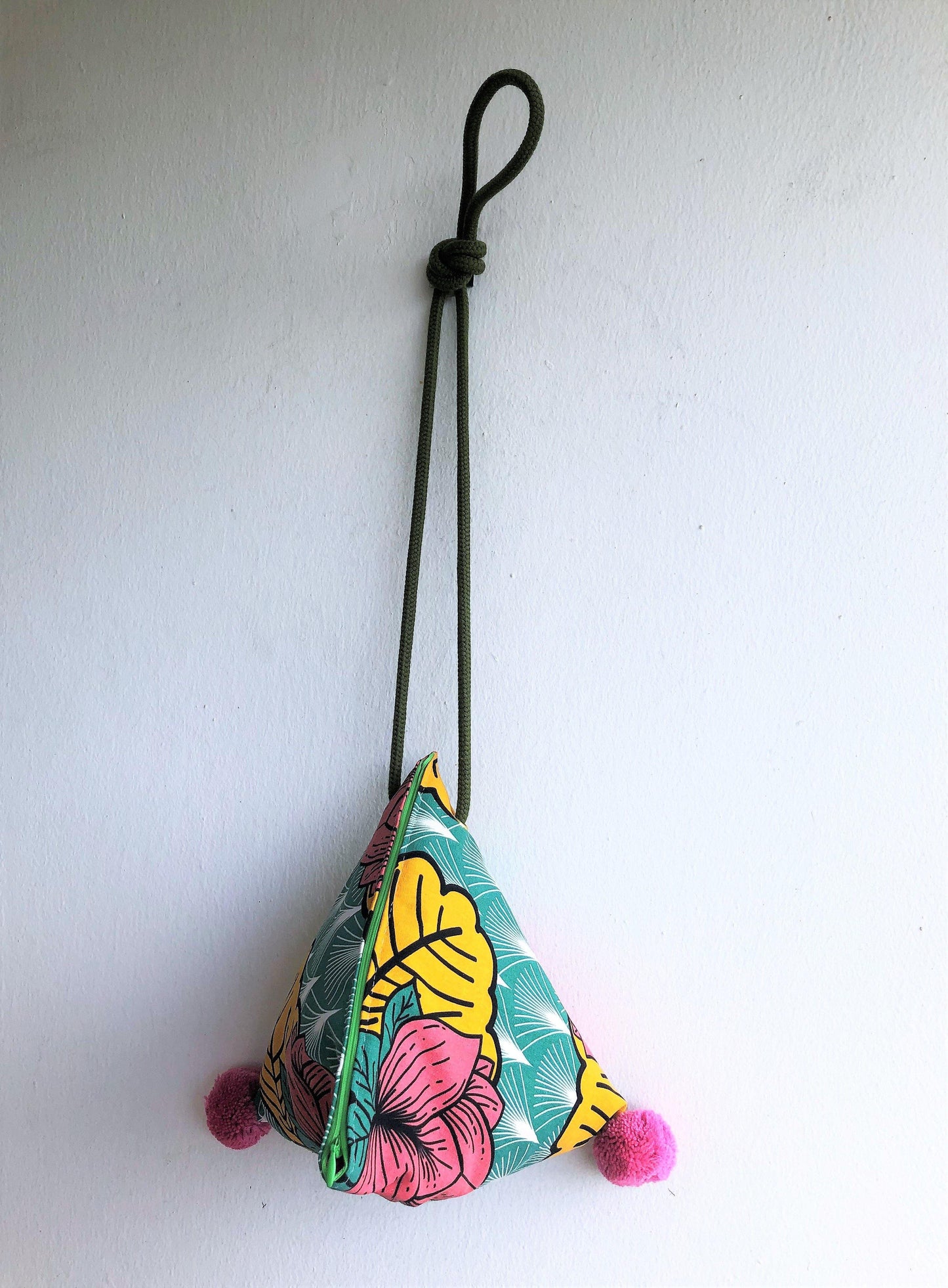 Origami small shoulder bag, dumpling cool fabric cross band bag , pom pom bag | Tropical lotus - Jiakuma