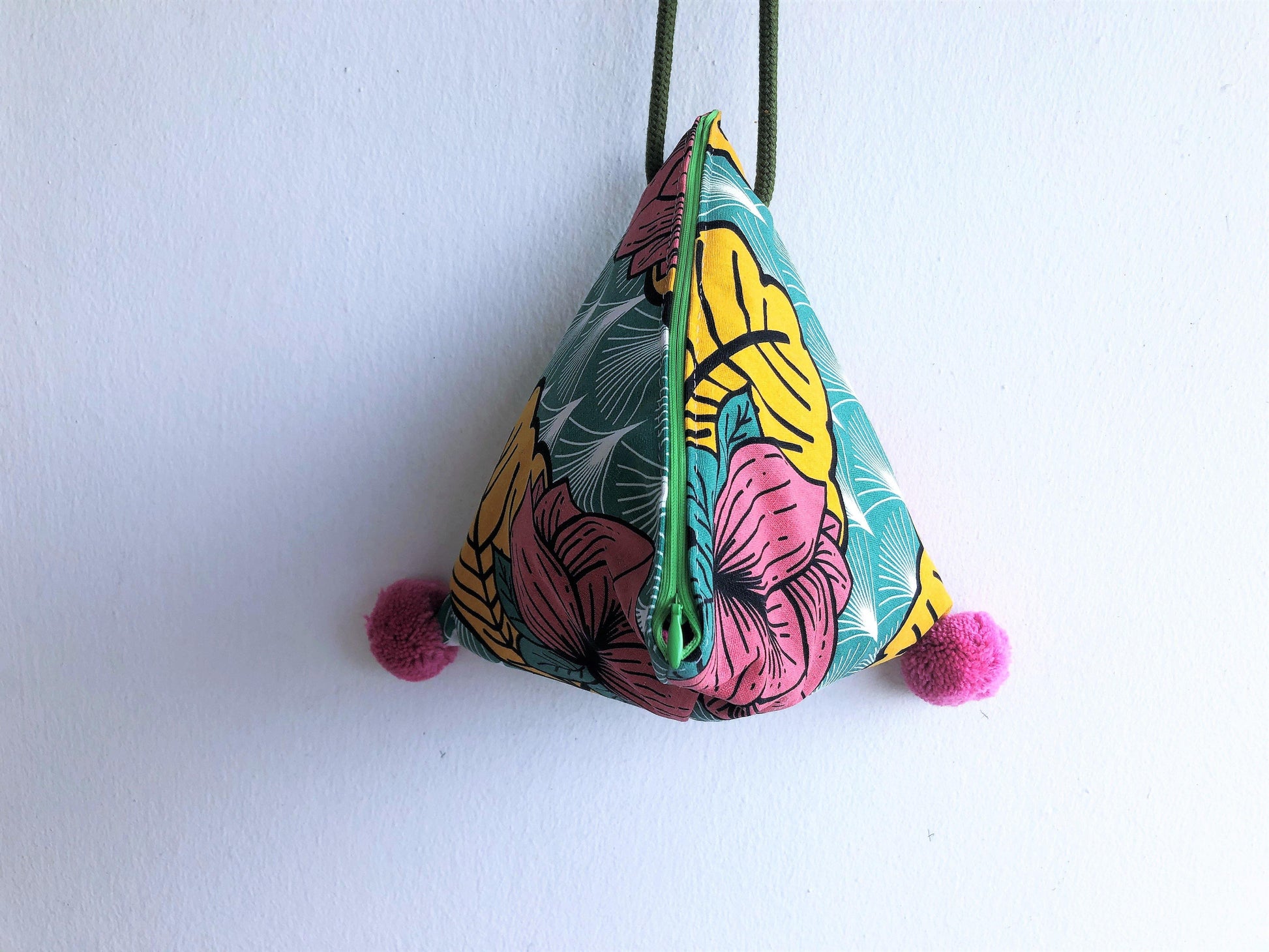 Origami small shoulder bag, dumpling cool fabric cross band bag , pom pom bag | Tropical lotus - Jiakuma