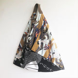 Origami Japanese fabric bag, bento tote bag , foldable triangle bag | Cranes & calligraphy - Jiakuma
