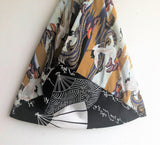 Origami Japanese fabric bag, bento tote bag , foldable triangle bag | Cranes & calligraphy - Jiakuma