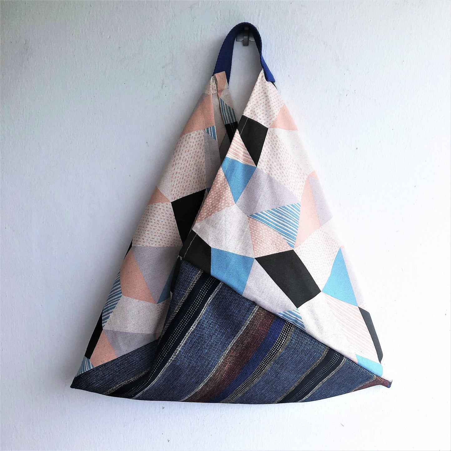 Shoulder eco friendly bag, bento origami Japanese fabric bag | Japanese geometries & Korean print - Jiakuma