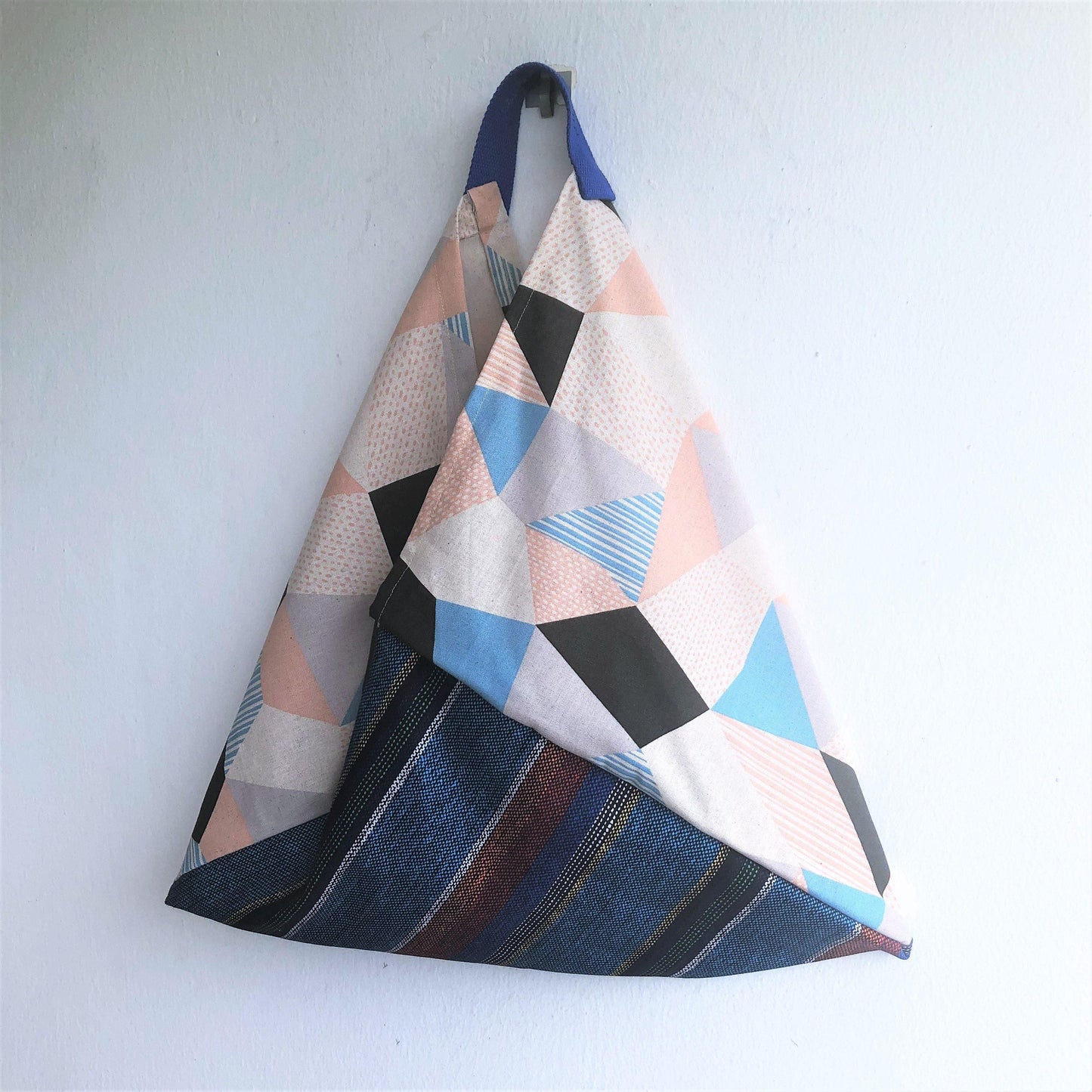 Shoulder eco friendly bag, bento origami Japanese fabric bag | Japanese geometries & Korean print - Jiakuma