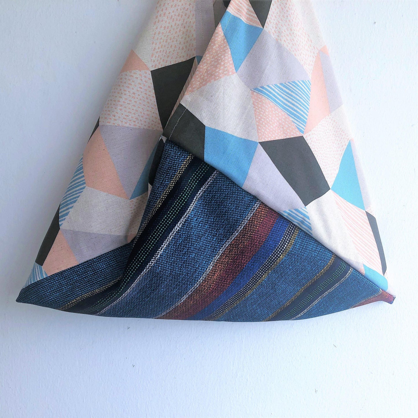 Shoulder eco friendly bag, bento origami Japanese fabric bag | Japanese geometries & Korean print - Jiakuma