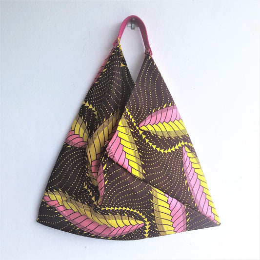 African fabric tote bag, origami bento bag, shoulder triangle bag | African forest - Jiakuma