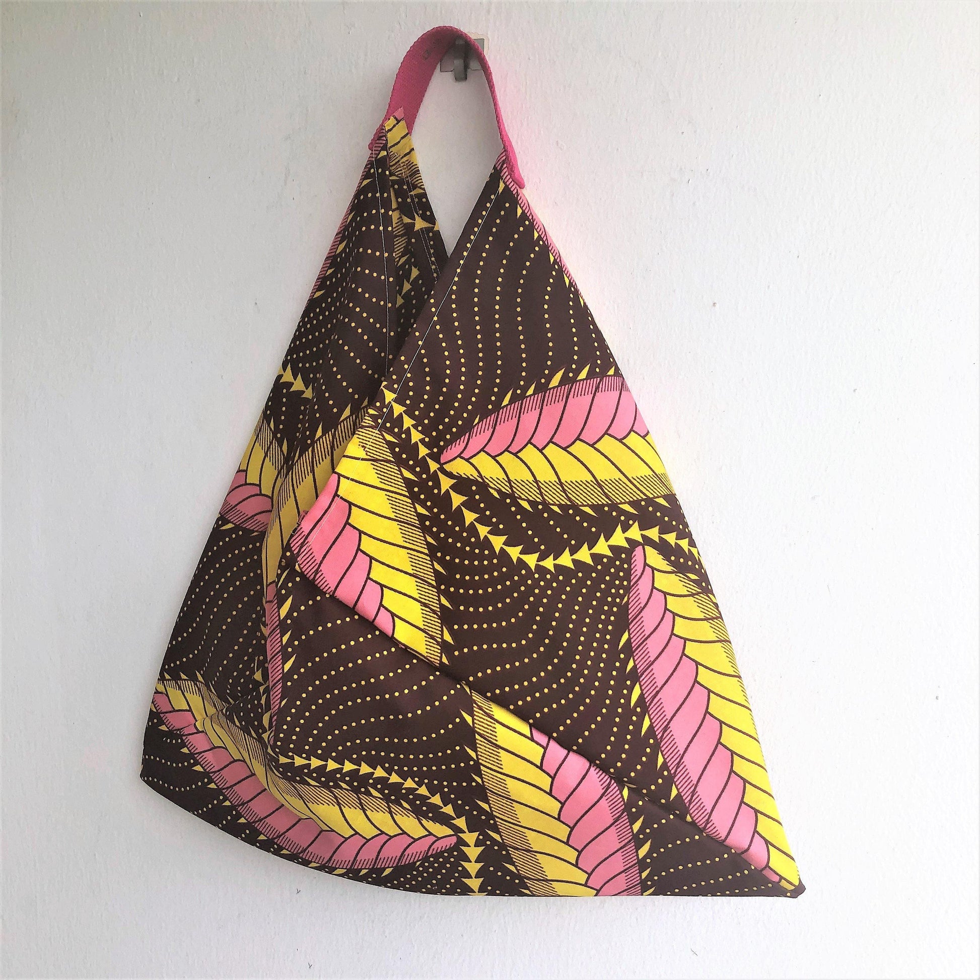 African fabric tote bag, origami bento bag, shoulder triangle bag | African forest - Jiakuma