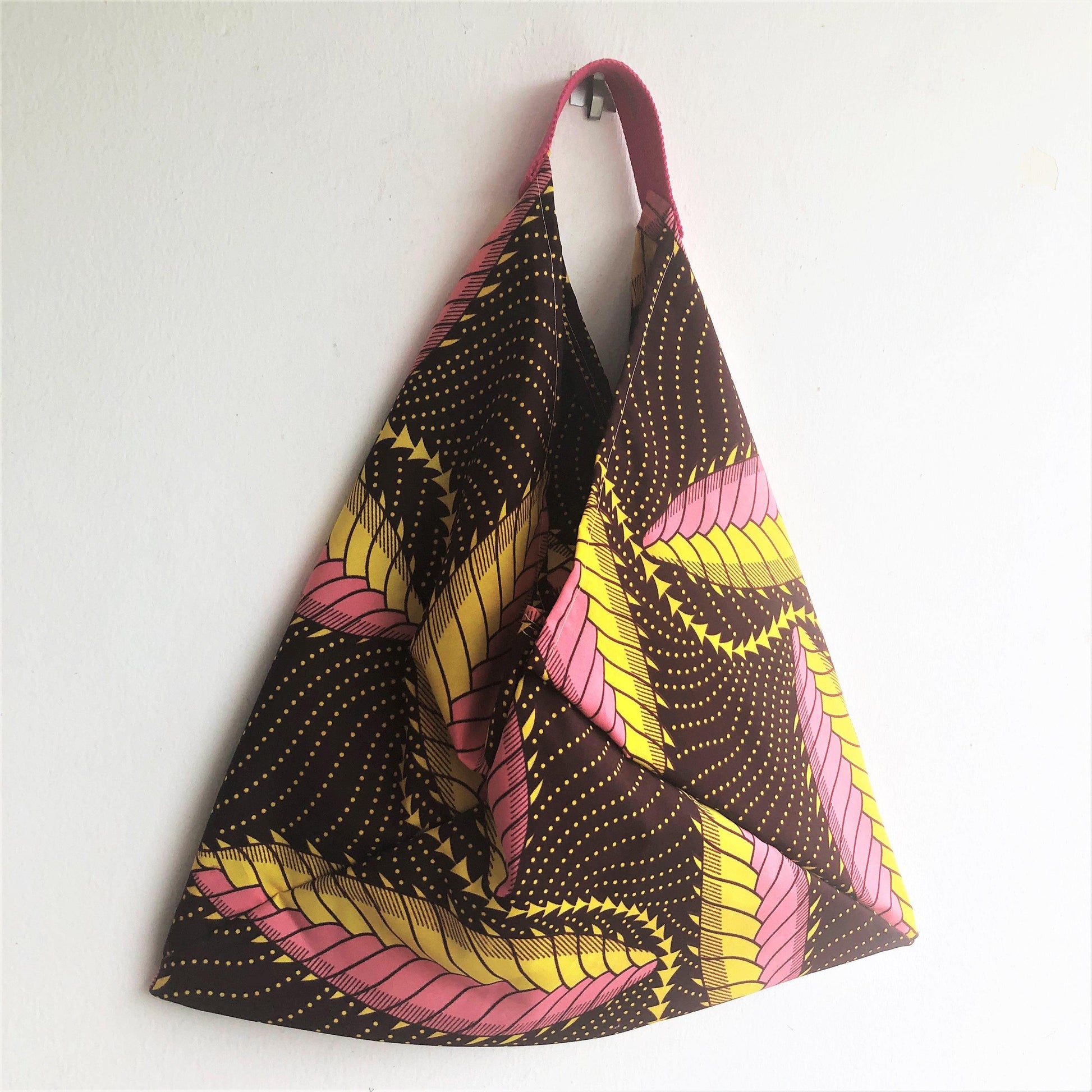 African fabric tote bag, origami bento bag, shoulder triangle bag | African forest - Jiakuma