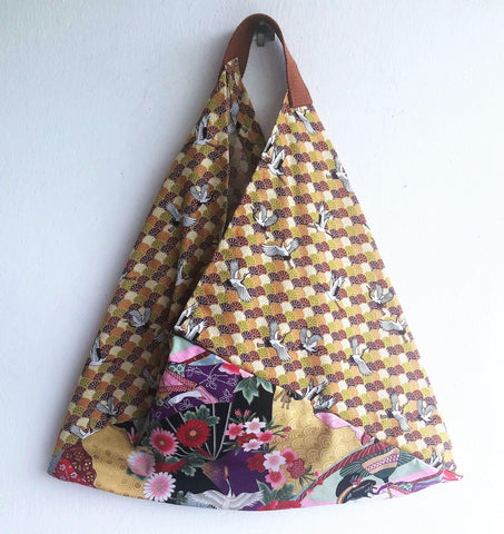 Bento Japanese shoulder bag, Japanese traditional fabric, origami bag | Golden cranes - Jiakuma