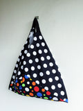 Polka dot canvas tote shopping market shoulder bento bag | Black & White & Colors - jiakuma.myshopify.com