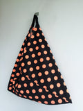 Polka dot shoulder eco friendly tote bento bag | Black & Salmon - jiakuma.myshopify.com
