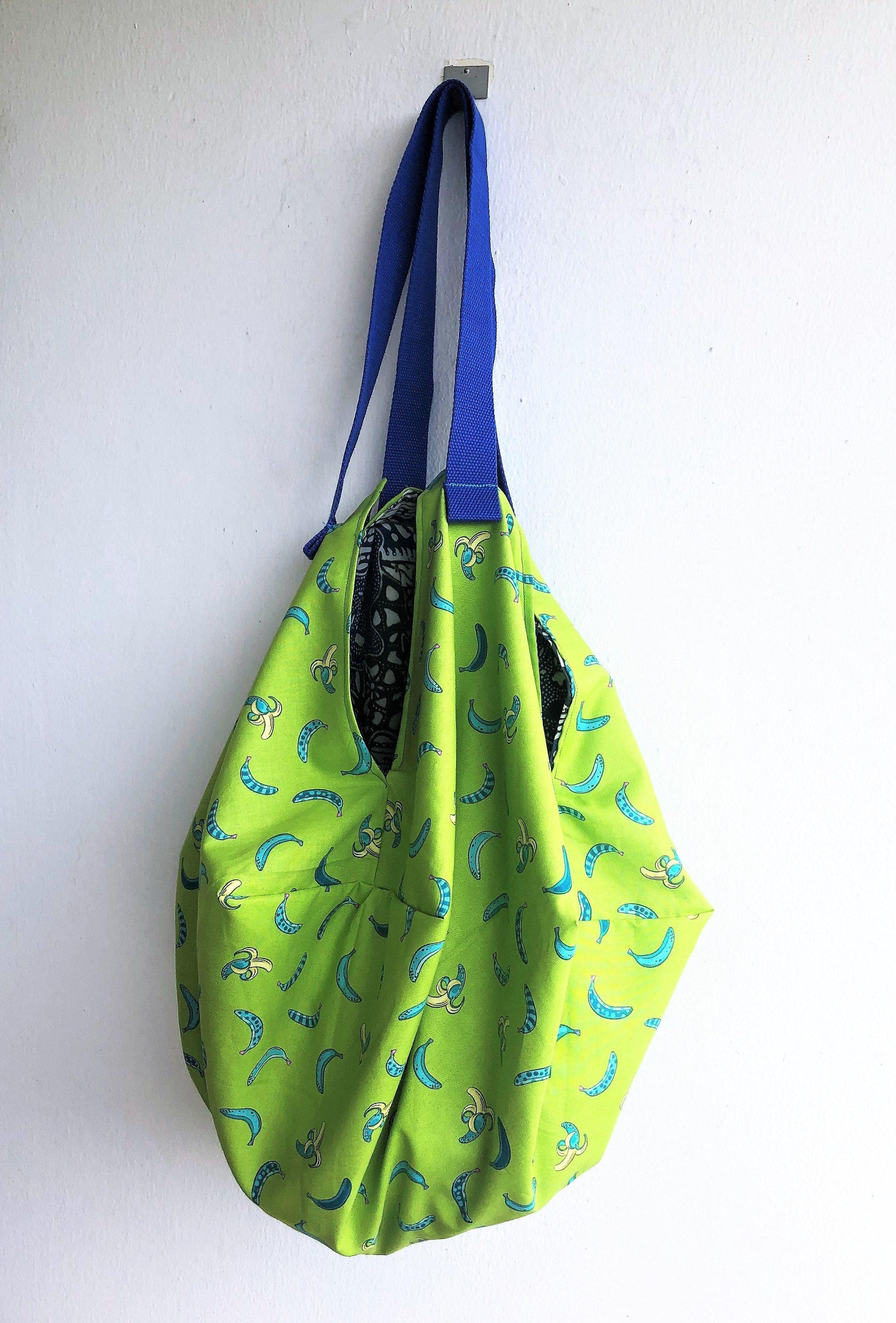 Summer origami shoulder bag, sac origami , bananas print eco shopping bag | Green bananas - Jiakuma