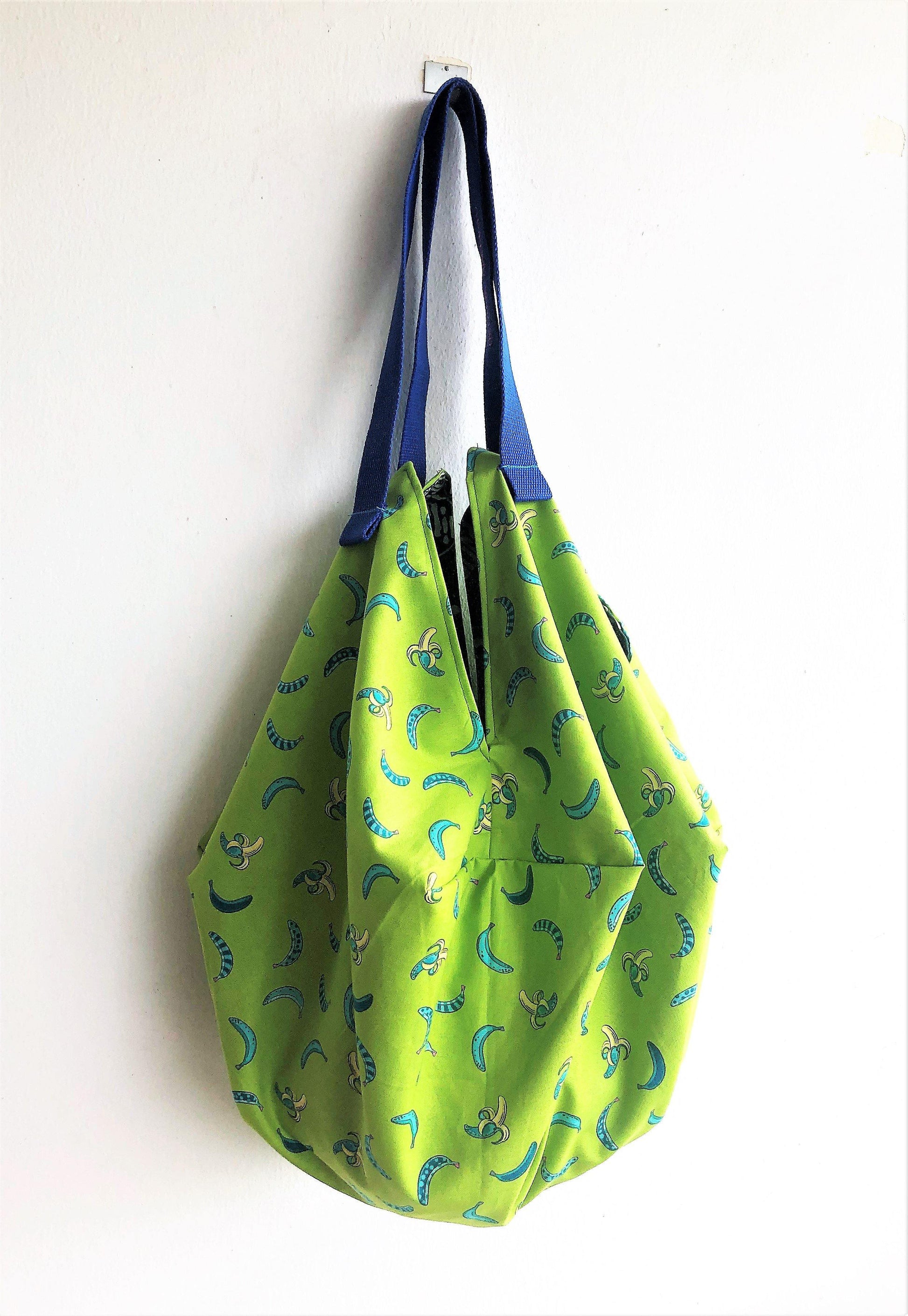 Summer origami shoulder bag, sac origami , bananas print eco shopping bag | Green bananas - Jiakuma