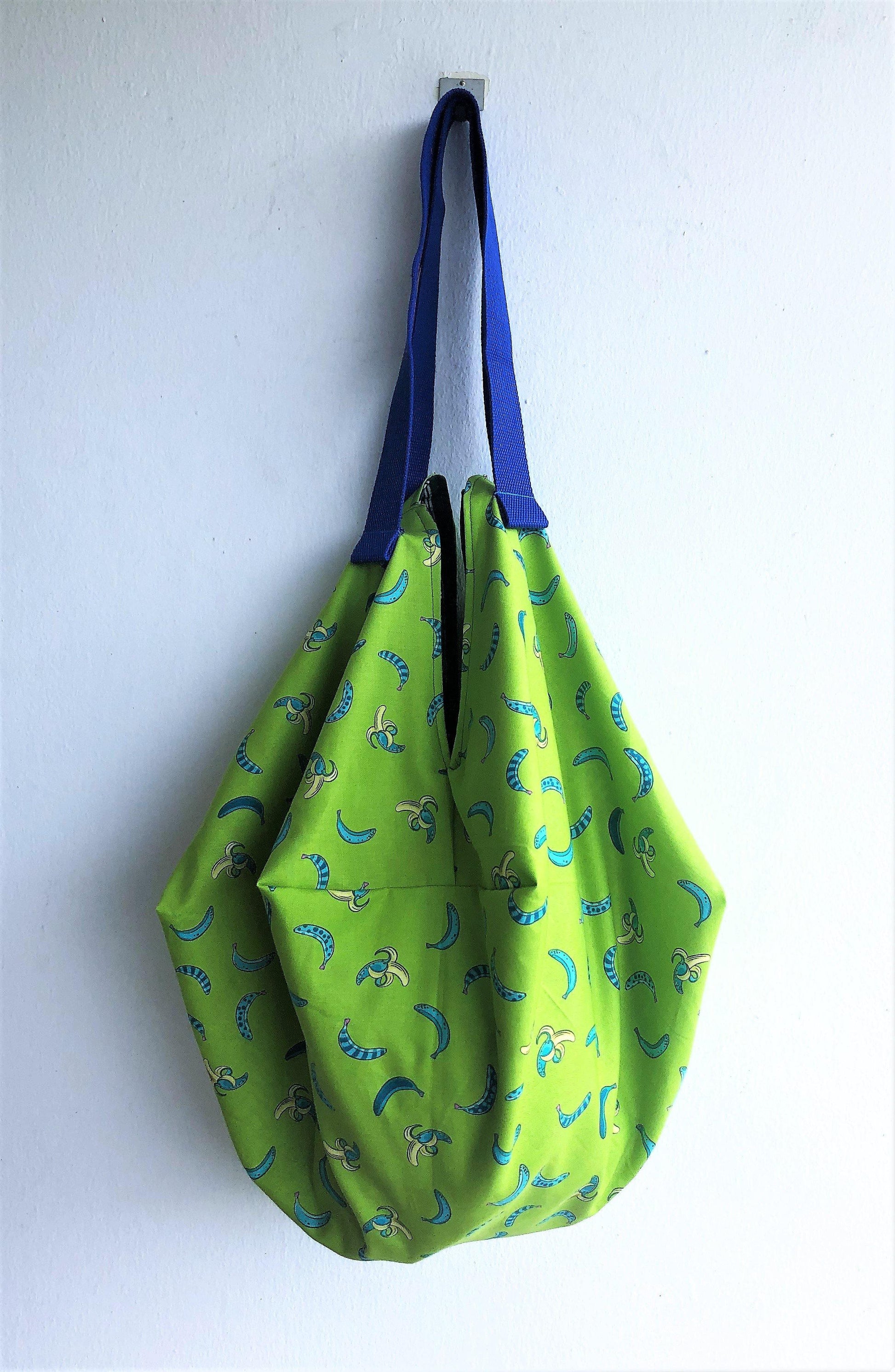 Summer origami shoulder bag, sac origami , bananas print eco shopping bag | Green bananas - Jiakuma