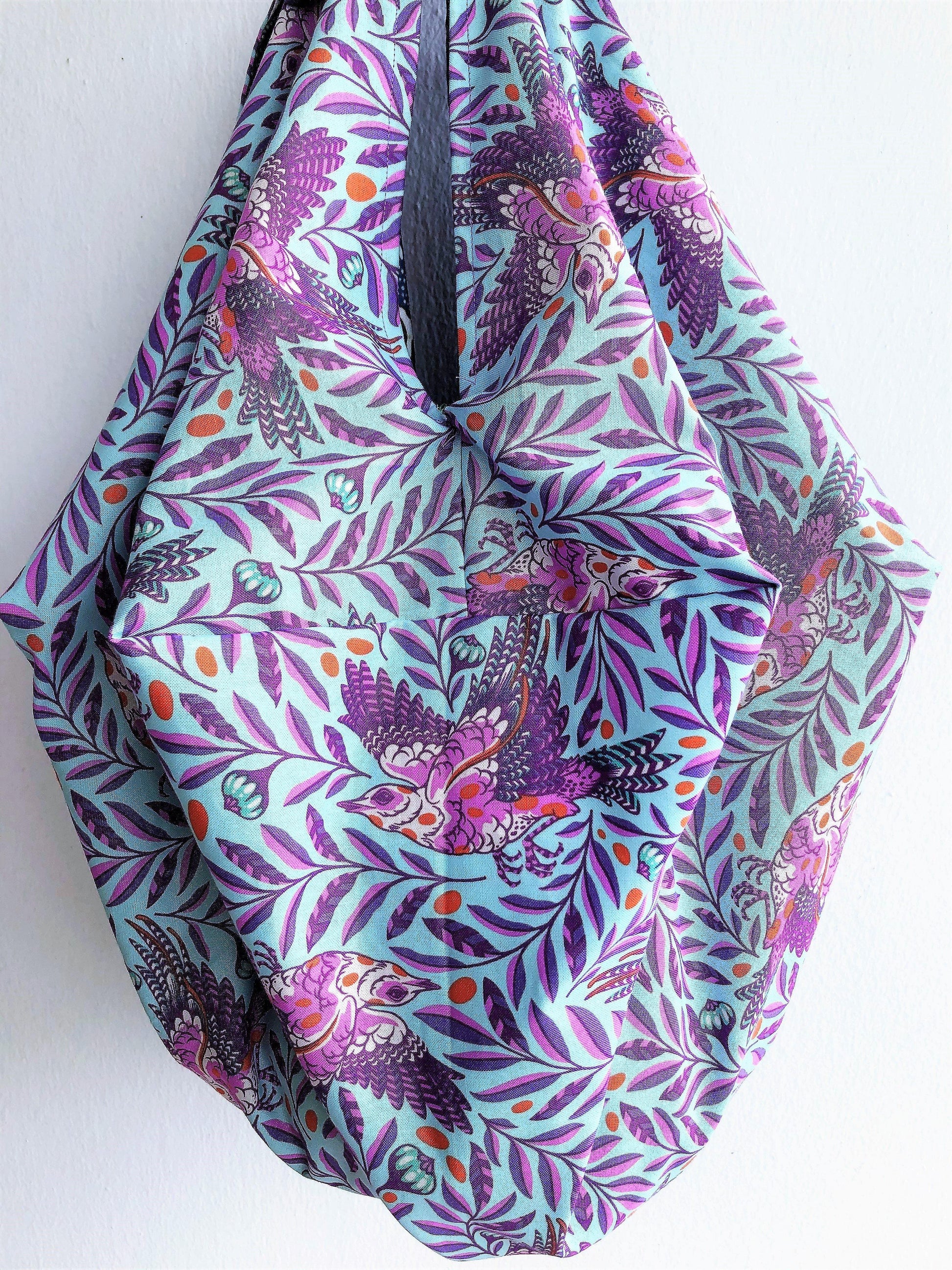 Shoulder fabric origami bag, summer bag, eco friendly tropical print bag | After the rain - Jiakuma