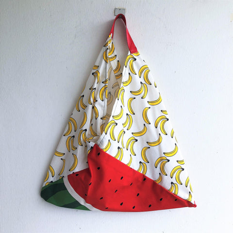 Origami bento bag, summer tote bag, triangle eco shoulder bag | Platanos & Sandias - Jiakuma