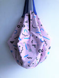 Shoulder summer origami sac, fabric origami sac tote bag, ooak cute bag | Pink signs - Jiakuma