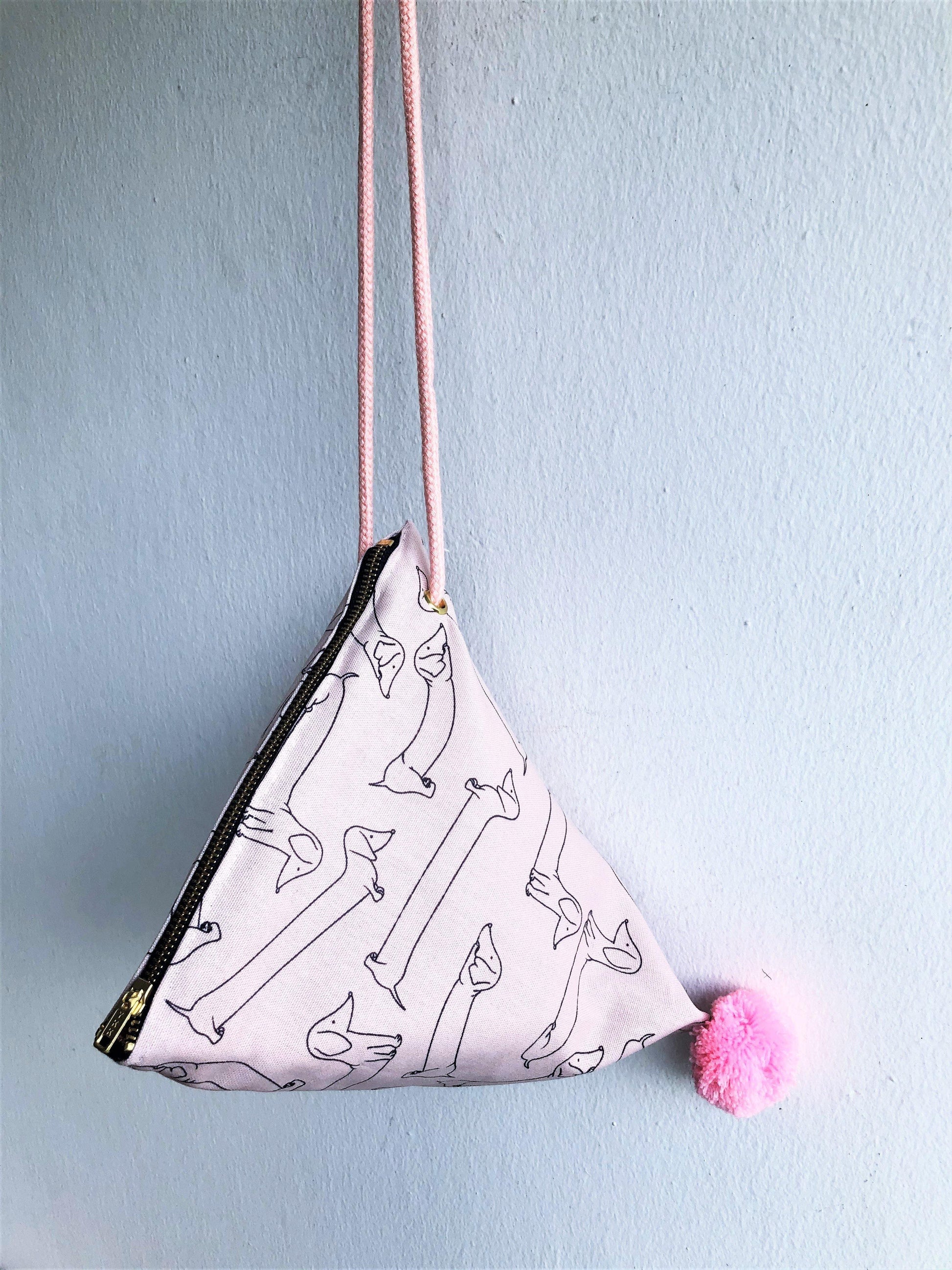 Dumpling bag, shoulder handmade origami triangle bag | Pink dog - jiakuma.myshopify.com