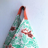 Origami bento bag. triangle tote bag, vintage kimono fabric tote bag , one of a kind eco vintage bag | Watex Toyobo & Gold fish - Jiakuma