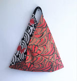 Japanese vibes tote bag, origami bento bag, triangle fabric handmade bag | Red waves - Jiakuma
