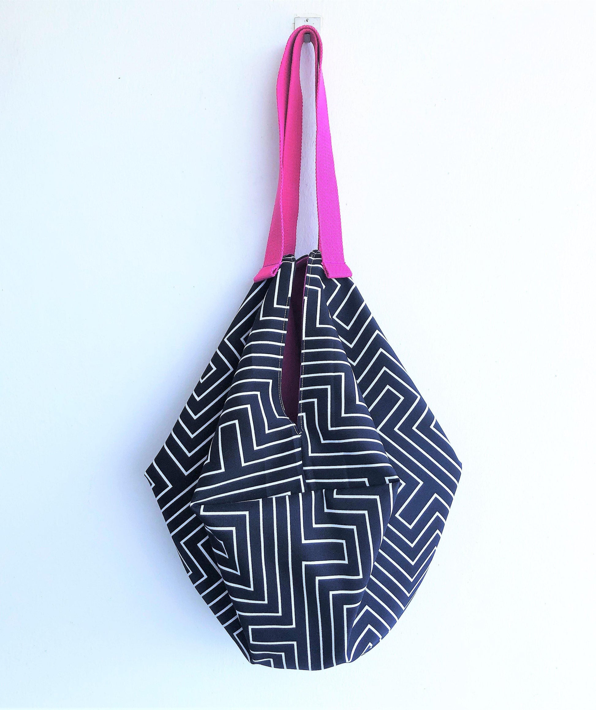 Shoulder origami fabric Japanese inspired large tote bag | Black & white lines Labyrinth - jiakuma.myshopify.com