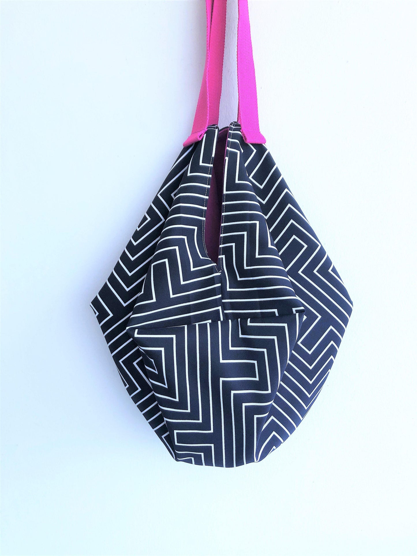 Shoulder origami fabric Japanese inspired large tote bag | Black & white lines Labyrinth - jiakuma.myshopify.com