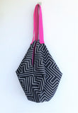 Shoulder origami fabric Japanese inspired large tote bag | Black & white lines Labyrinth - jiakuma.myshopify.com