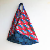 Japanese fabric bento bag , origami shoulder bag , eco shopping tote bag | Blue weaves & Mt Fuji - Jiakuma
