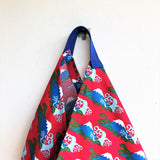 Japanese fabric bento bag , origami shoulder bag , eco shopping tote bag | Blue weaves & Mt Fuji - Jiakuma