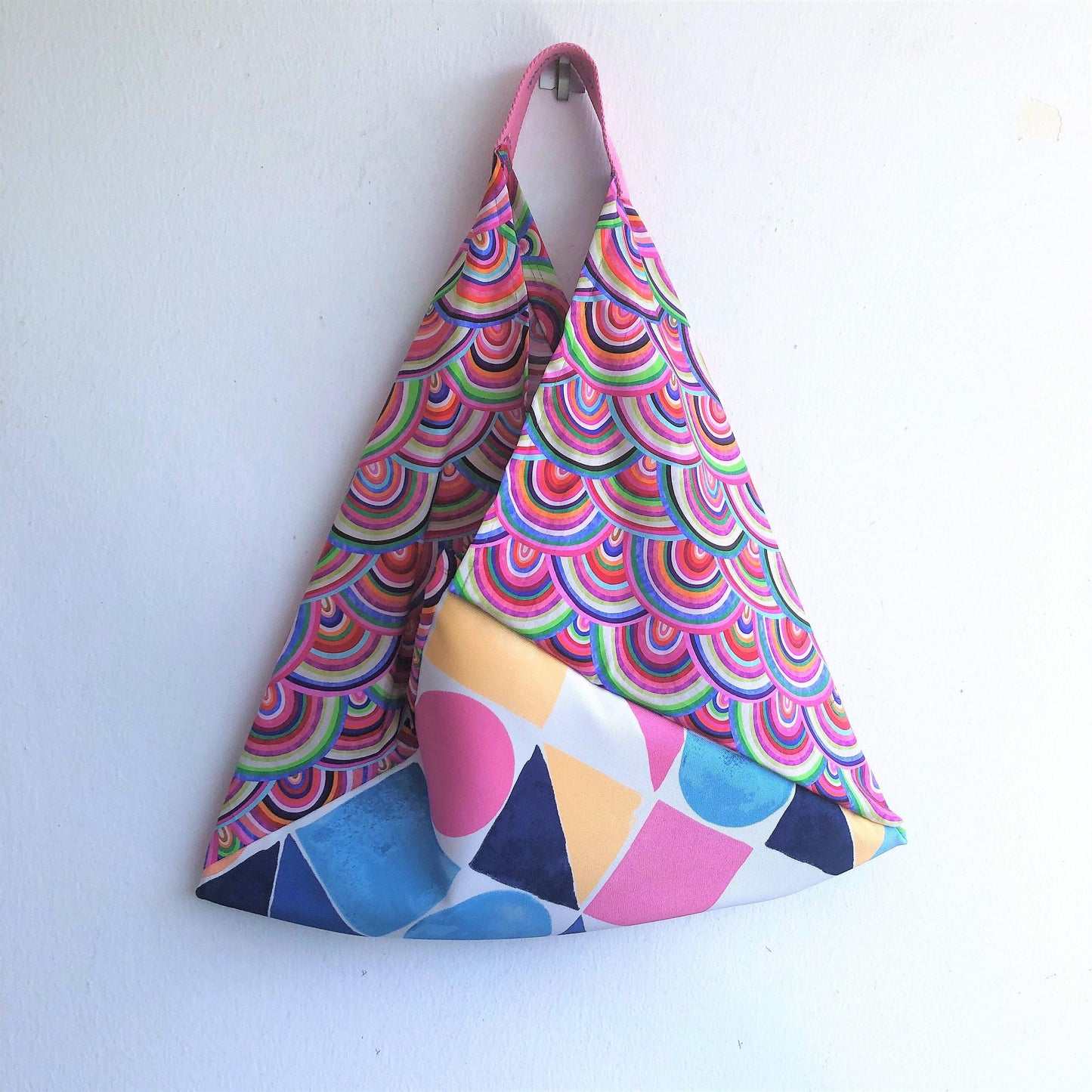 Colorful summer bento bag, origami ooak handmade eco bag, triangle totebag | Colores - Jiakuma