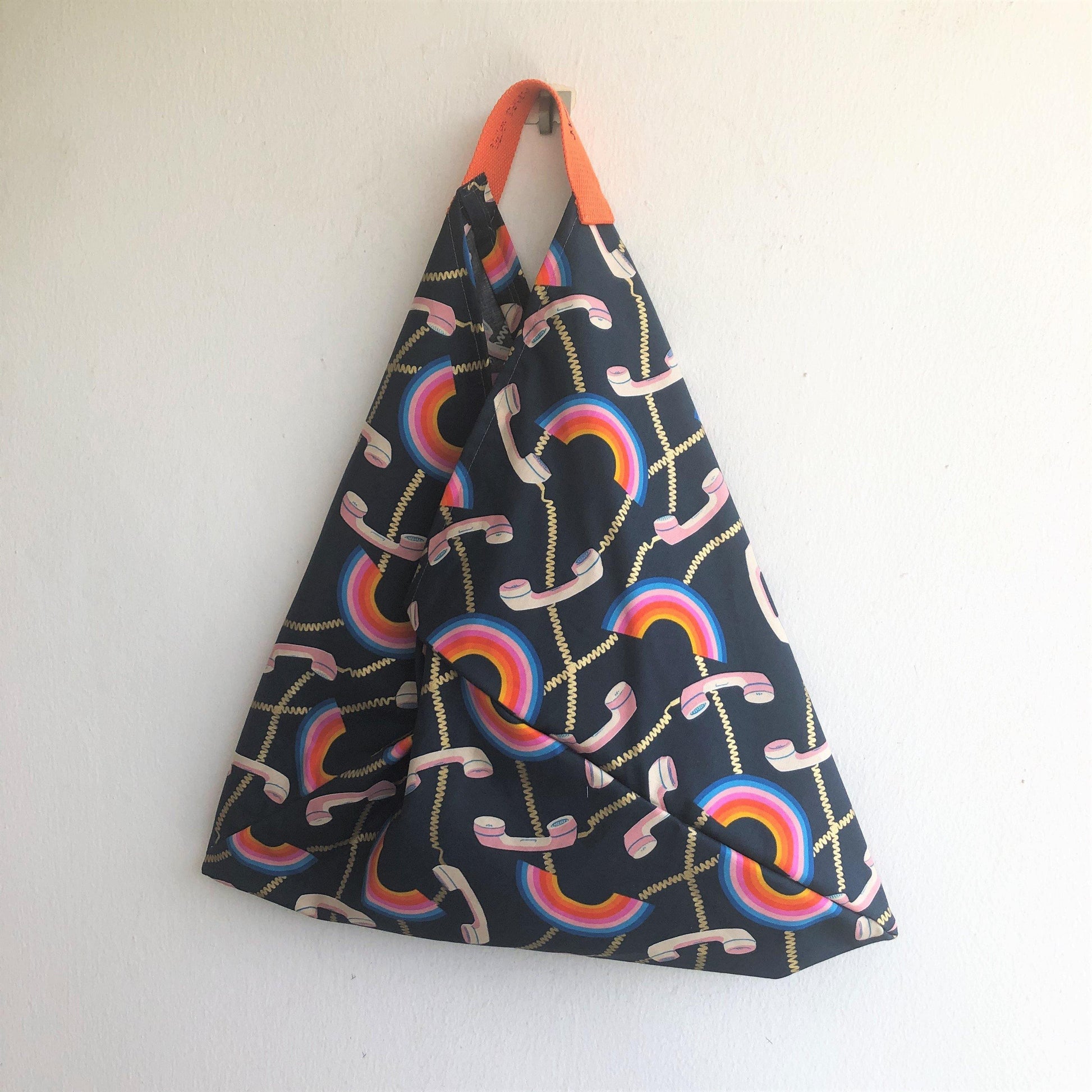 Origami bento bag, shoulder triangle tote bag, cool vintage print fabric bag | Call me, again - Jiakuma