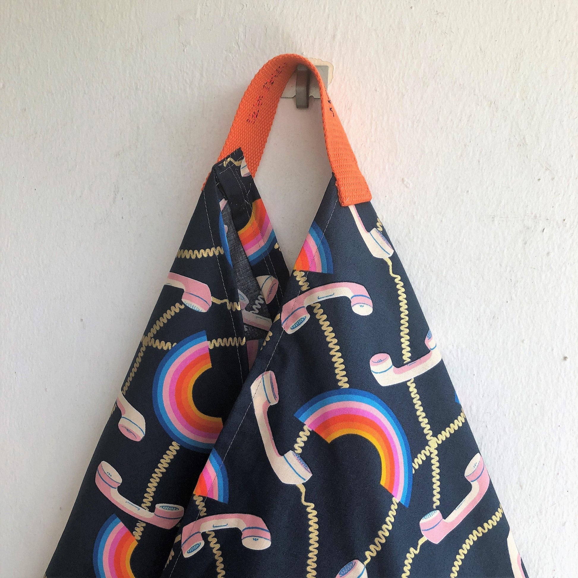 Origami bento bag, shoulder triangle tote bag, cool vintage print fabric bag | Call me, again - Jiakuma