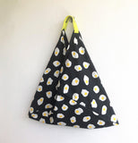 Shoulder origami bento bag, fabric cool print fried egg bag, cute summer tote triangle bag | Fried eggs are for summer - Jiakuma
