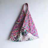 Shoulder ooak fabric origami tote bag, bento eco bag, handmade triangle tote | Shanghai & Rainbows - Jiakuma