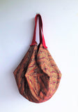 Shoulder origami bag, sac fabric reversible bag, eco friendly ooak handmade bag | Red Japanese Dunes - Jiakuma