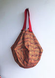 Shoulder origami bag, sac fabric reversible bag, eco friendly ooak handmade bag | Red Japanese Dunes - Jiakuma