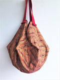 Shoulder origami bag, sac fabric reversible bag, eco friendly ooak handmade bag | Red Japanese Dunes - Jiakuma