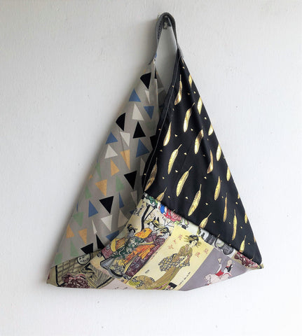 Japanese eco friendly bento shoulder bag, origami bag | Black feather & Geisha - Jiakuma