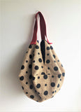 Shoulder sac orgami bag, ecofriendly reversible handmade bag | Jute polka dots - Jiakuma